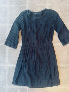 Zara Black Cotton Poplin  Dress with Lace Insets